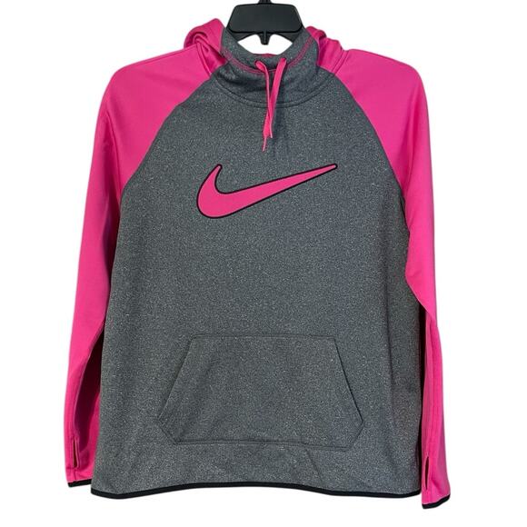 Nike Womens Large Therma Fit Hooded Sweatshirt with Kangaroo Pocket Pink Gray - Picture 1 of 9